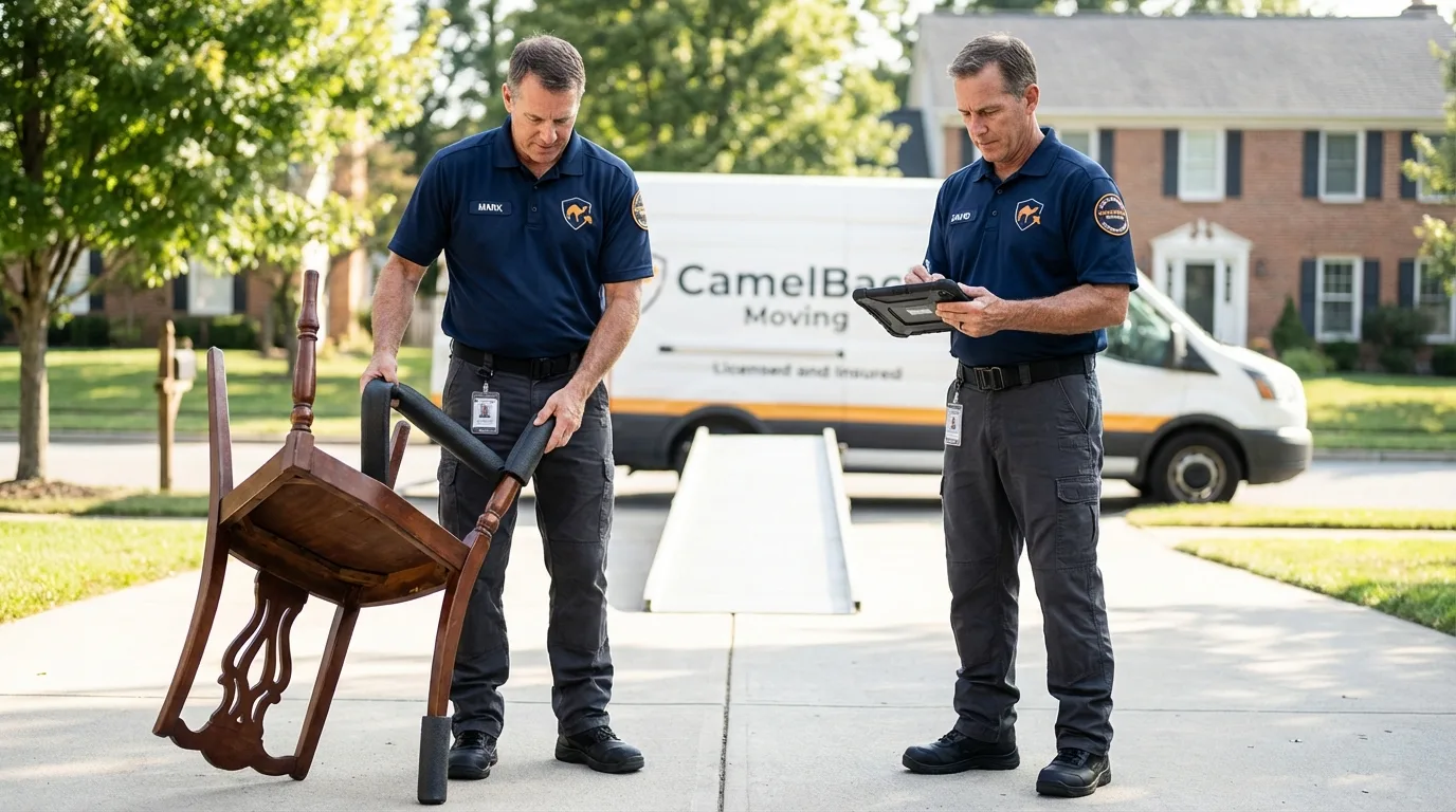 Movers inspecting furniture for damage prevention before loading in Ritzville, WA