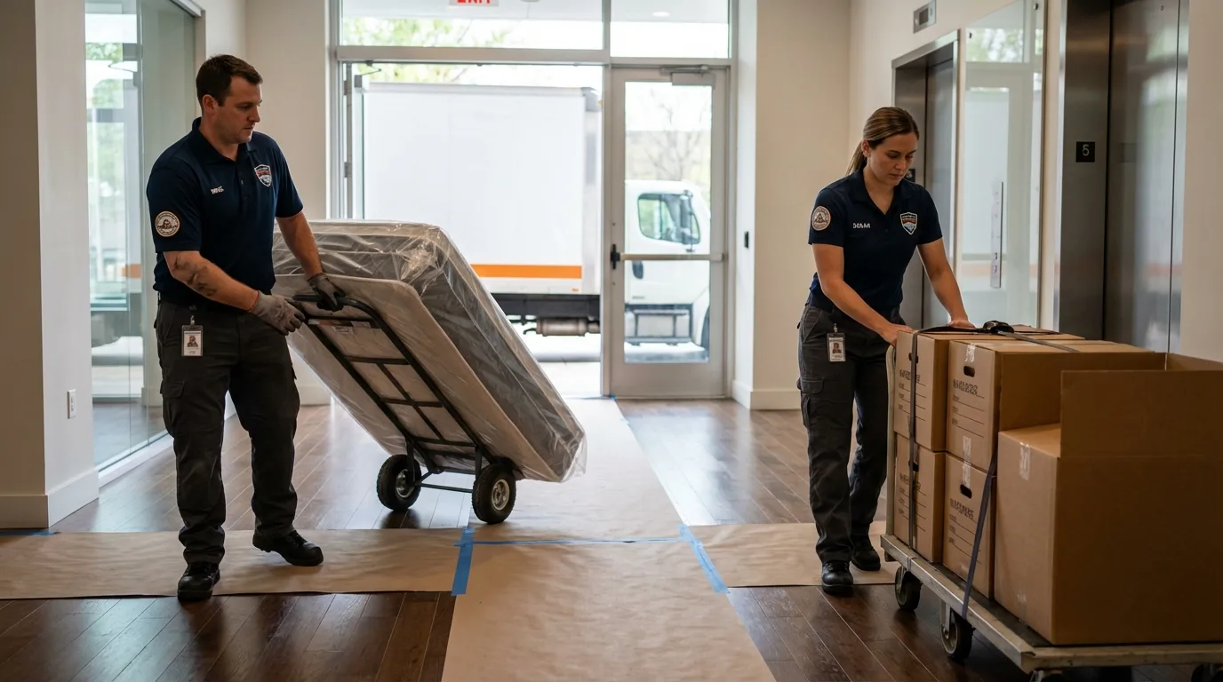 Professional apartment movers loading elevator in Ritzville, WA